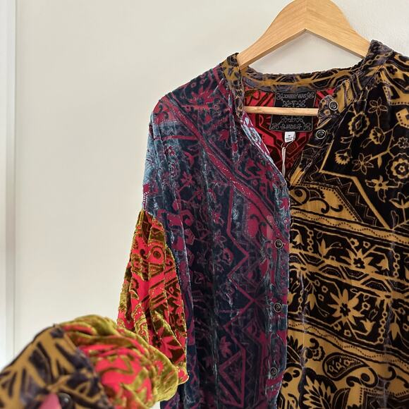 Johnny Was Frida Velvet Patterned Button Down Shirt Red/Yellow M - Picture 6 of 15